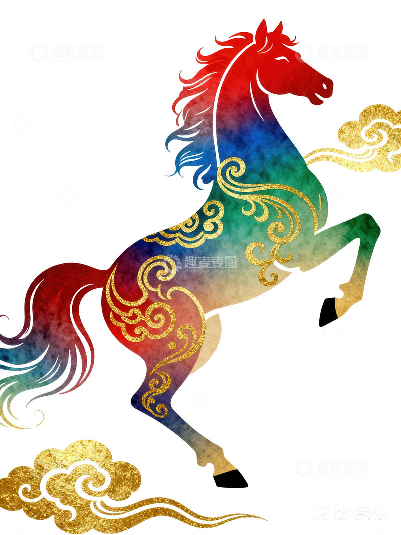 高清大图下载【趣麦麦图】骏马  赤焰  鎏金  