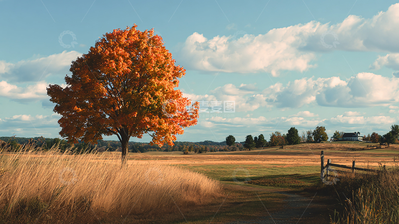 高清大图下载【趣麦麦图】秋日孤树金色绽放