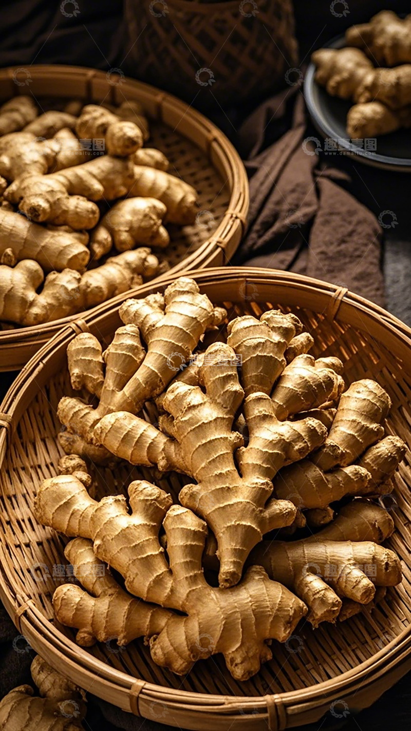 高清大图下载【趣麦麦图】竹篮生姜特写食材摄影