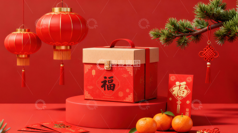 高清大图下载【趣麦麦图】新年礼盒元素背景045