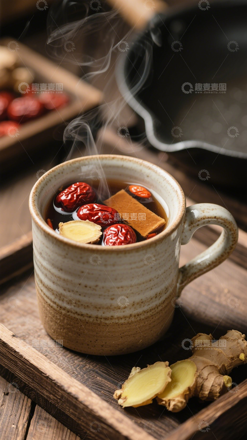 高清大图下载【趣麦麦图】陶瓷杯红枣姜茶特写