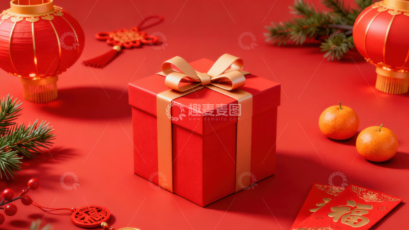 高清大图下载【趣麦麦图】新年礼盒元素背景041