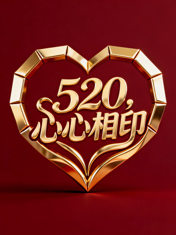 金色心形520心心相印标志设计