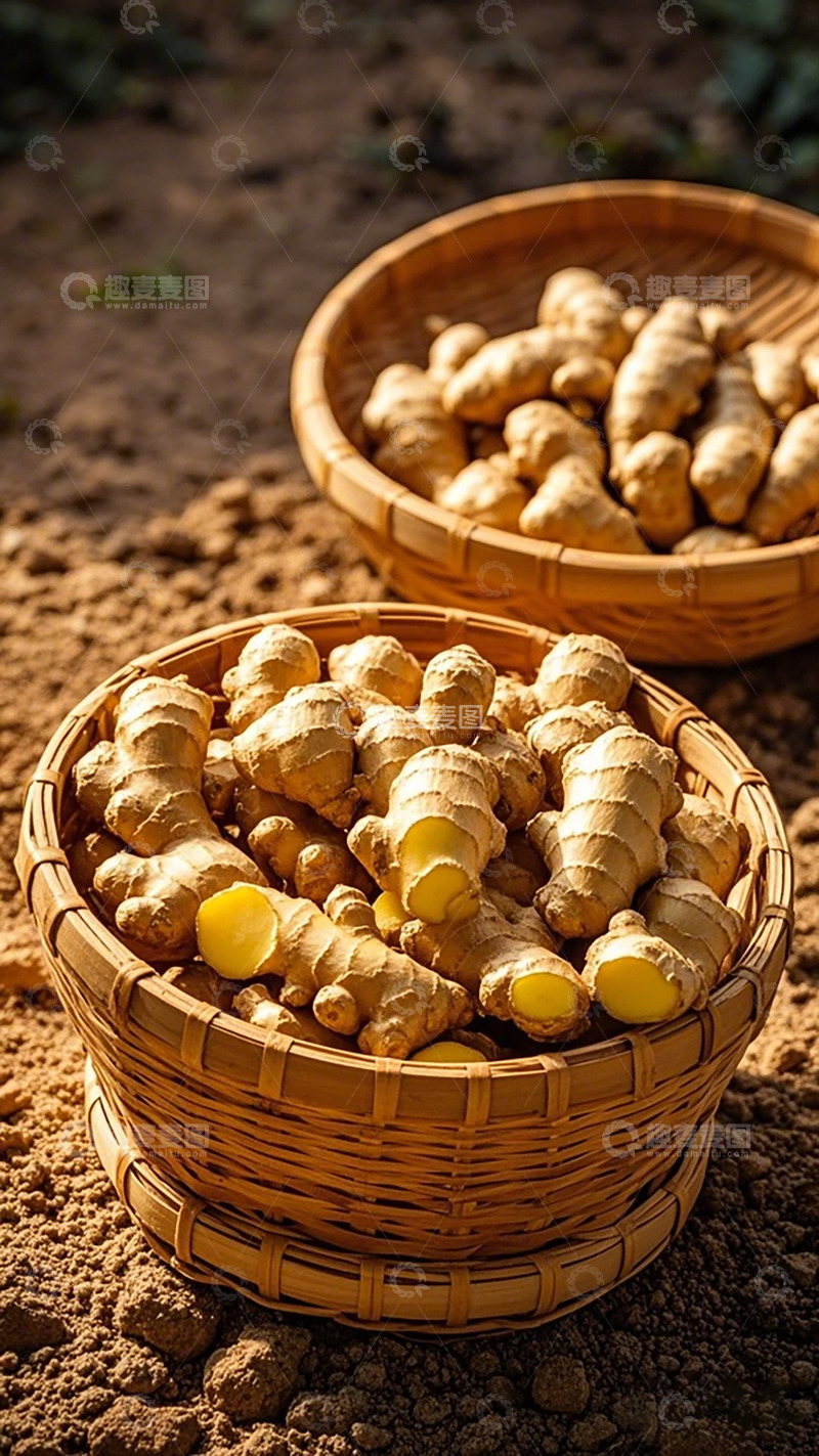 高清大图下载【趣麦麦图】田园生姜丰收竹篮装