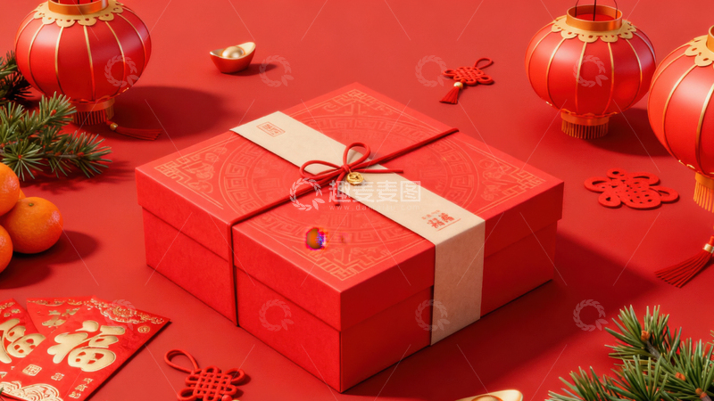 高清大图下载【趣麦麦图】新年礼盒元素背景021