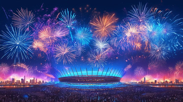 城市夜空的绚烂烟花秀