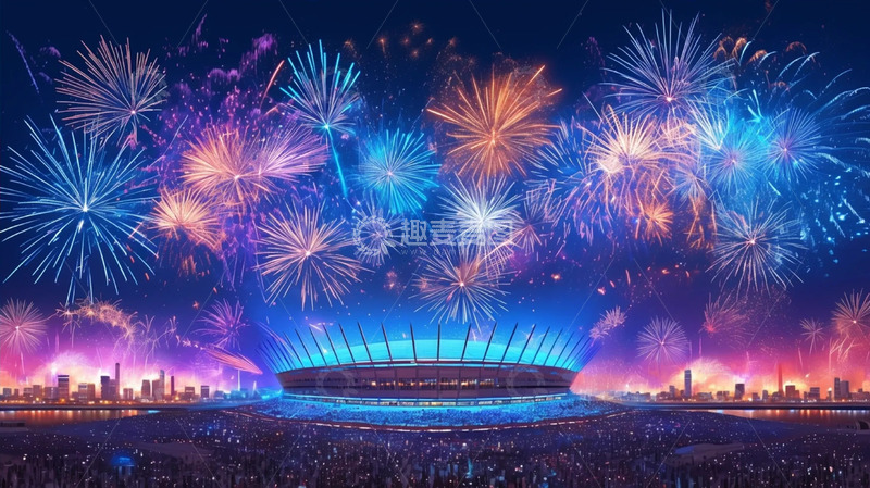 高清大图下载【趣麦麦图】-城市夜空的绚烂烟花秀