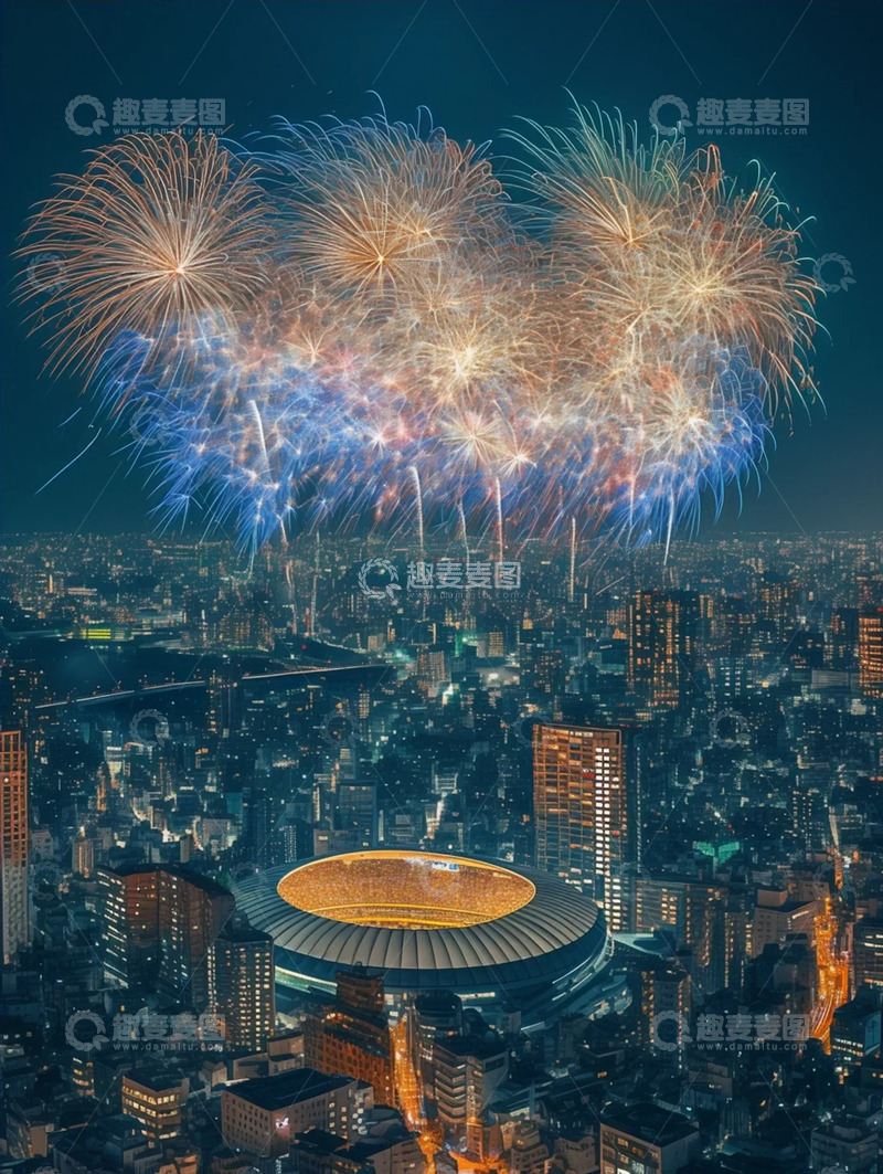 高清大图下载【趣麦麦图】-璀璨烟花点亮城市夜空