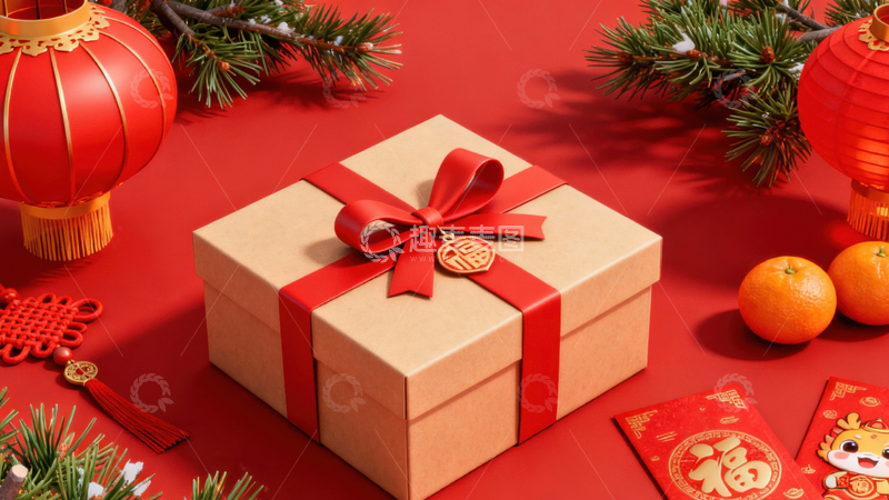 高清大图下载【趣麦麦图】新年礼盒元素背景047