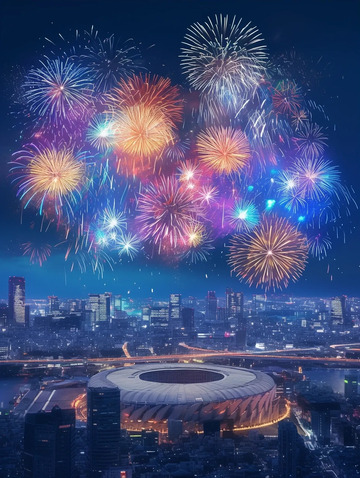 夜空里的城市烟花盛宴
