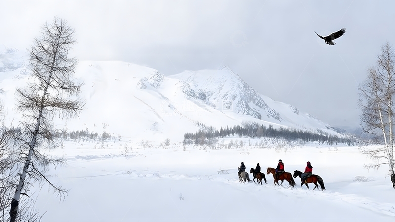高清大图下载【趣麦麦图】雪原骑马风景摄影图片