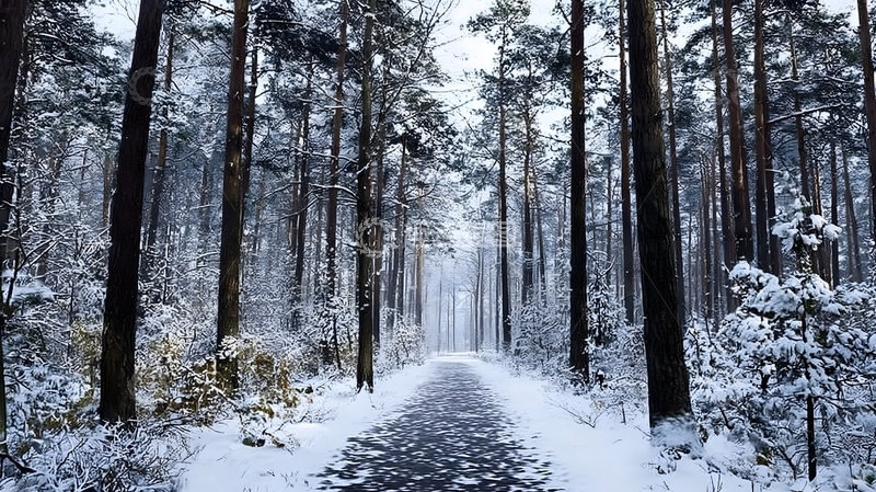 高清大图下载【趣麦麦图】雪景林间小道风光摄影