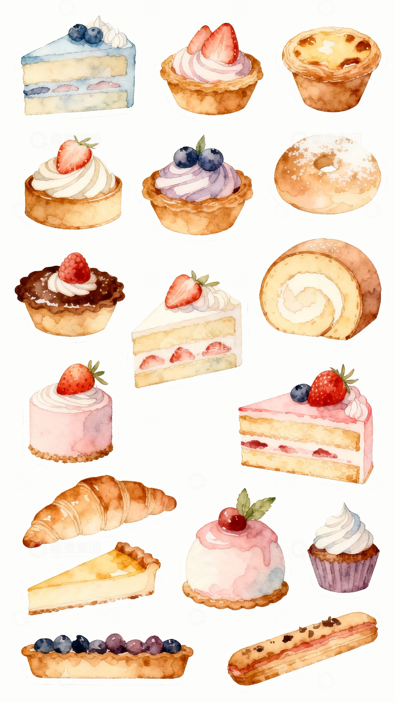 源文件下载【趣麦麦图】水彩风格甜品1