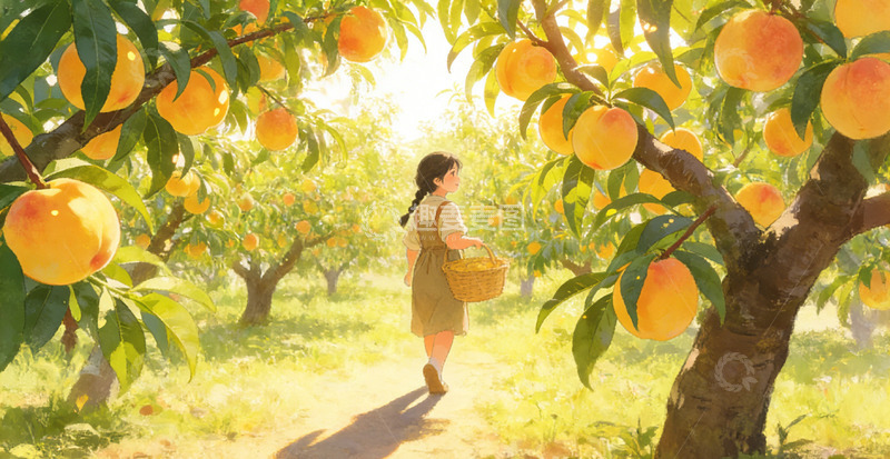 高清大图下载【趣麦麦图】田园风桃子采摘插画素材