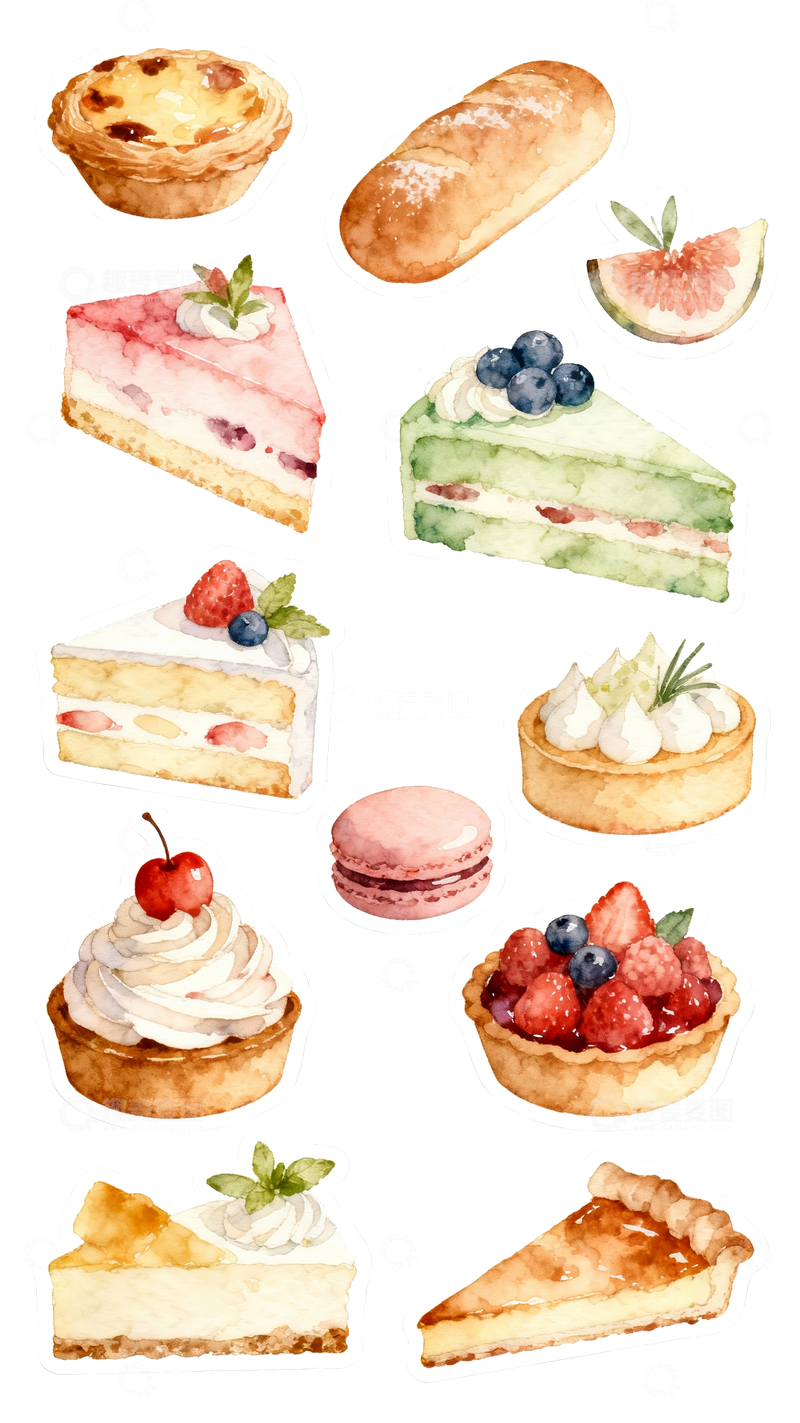 源文件下载【趣麦麦图】水彩风格甜品4