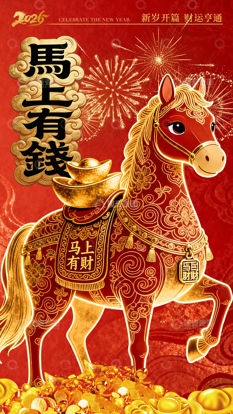 源文件下载【趣麦麦图】-马年吉祥财运海报设计素材