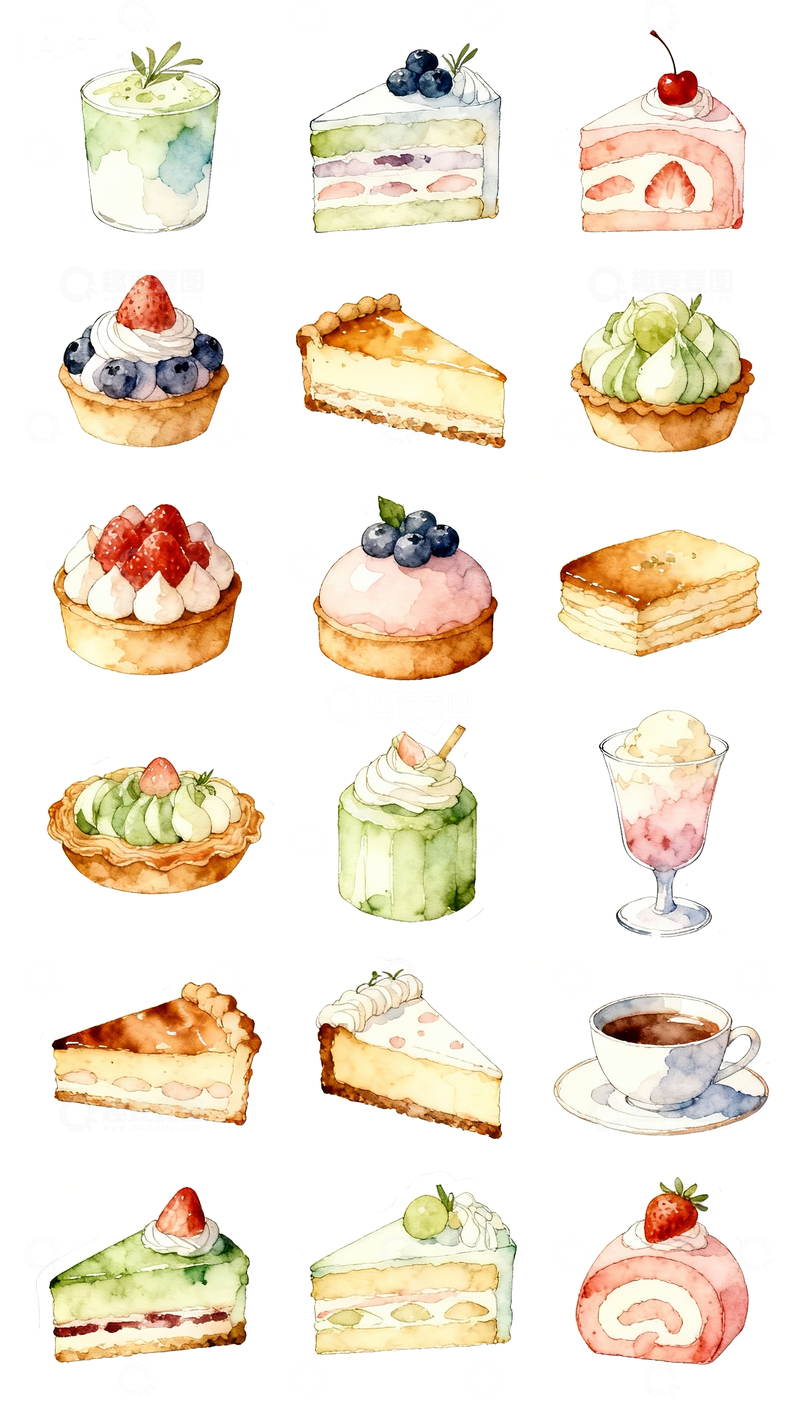 源文件下载【趣麦麦图】水彩风格甜品3