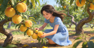 果园采摘桃子少女写真