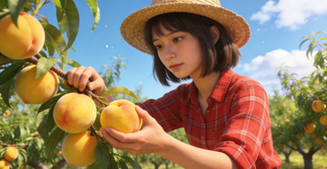 果园采摘桃子少女写真