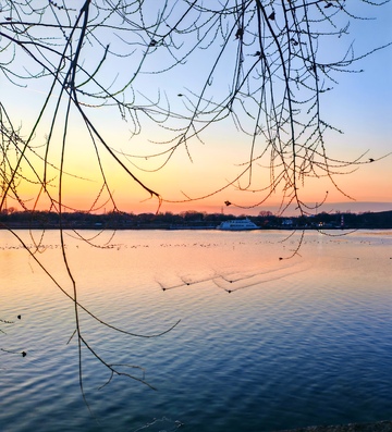 湖边落日风光摄影