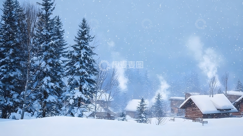 高清大图下载【趣麦麦图】-雪景木屋冬日风光