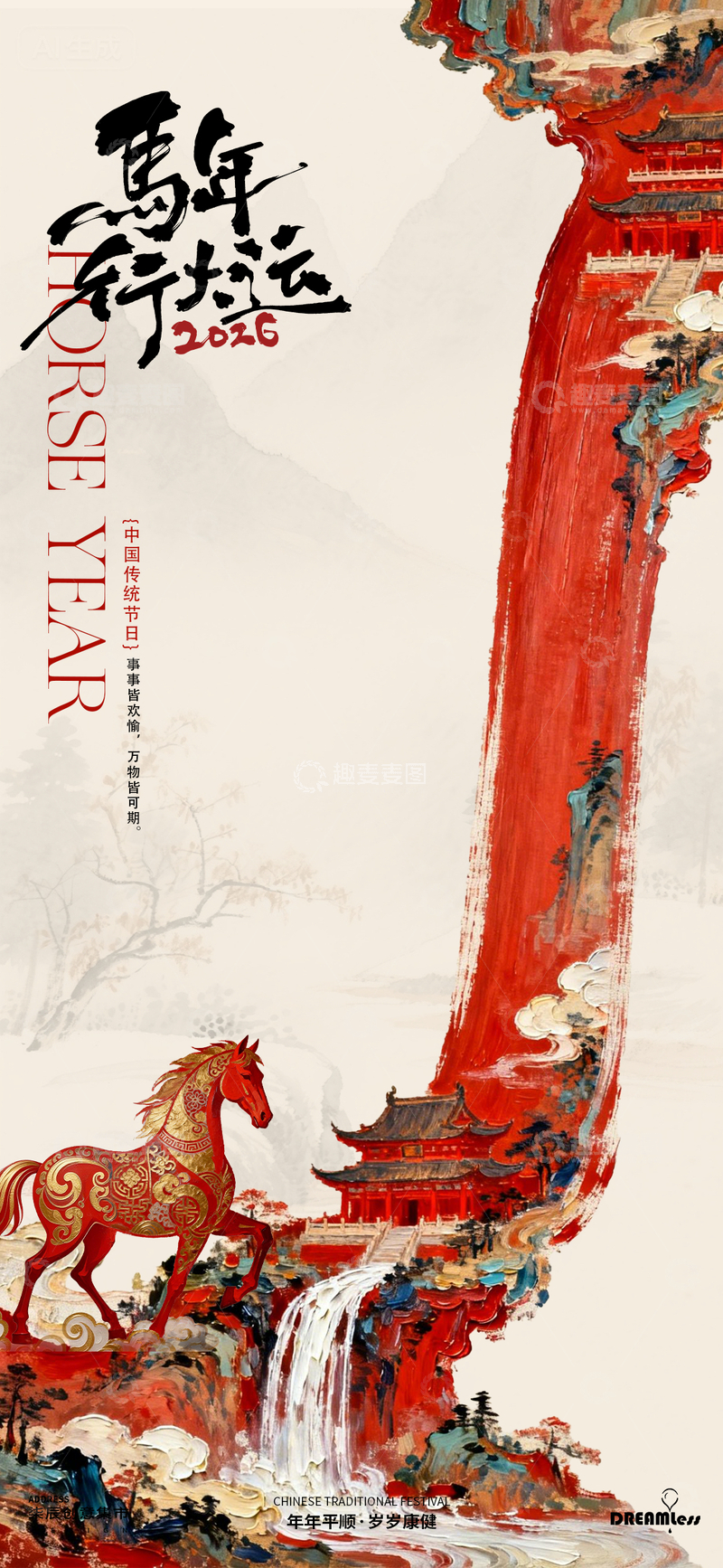 源文件下载【趣麦麦图】-马年春节中国风海报设计
