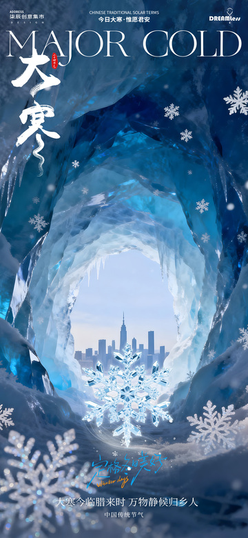 冰雪风大寒节气宣传海报