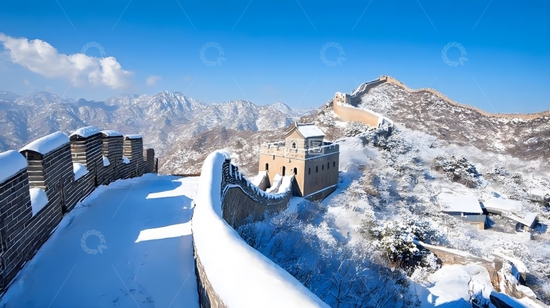 高清大图下载【趣麦麦图】雪映长城壮丽景色