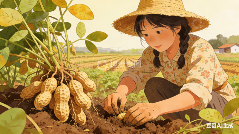 高清大图下载【趣麦麦图】田园风收获花生农民插画素材