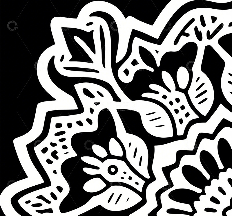 高清大图下载【趣麦麦图】黑白线条植物花纹图案设计素材