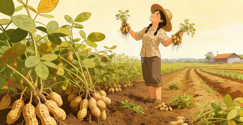 高清大图下载【趣麦麦图】田园风农耕插画农民收花生