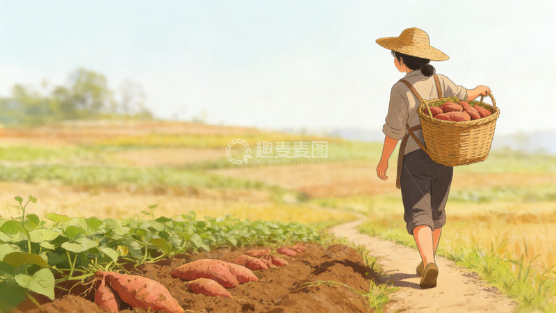 高清大图下载【趣麦麦图】田园风光农民劳作插画场景