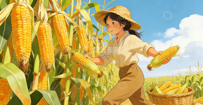 高清大图下载【趣麦麦图】田园风丰收玉米插画素材