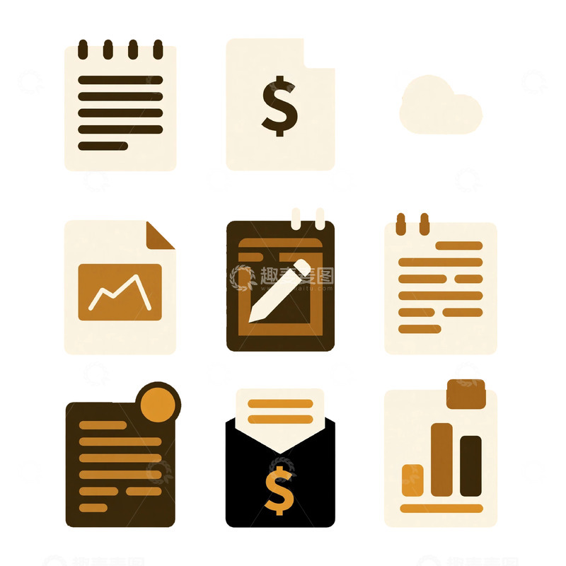 高清大图下载【趣麦麦图】扁平化办公文档图标设计素材