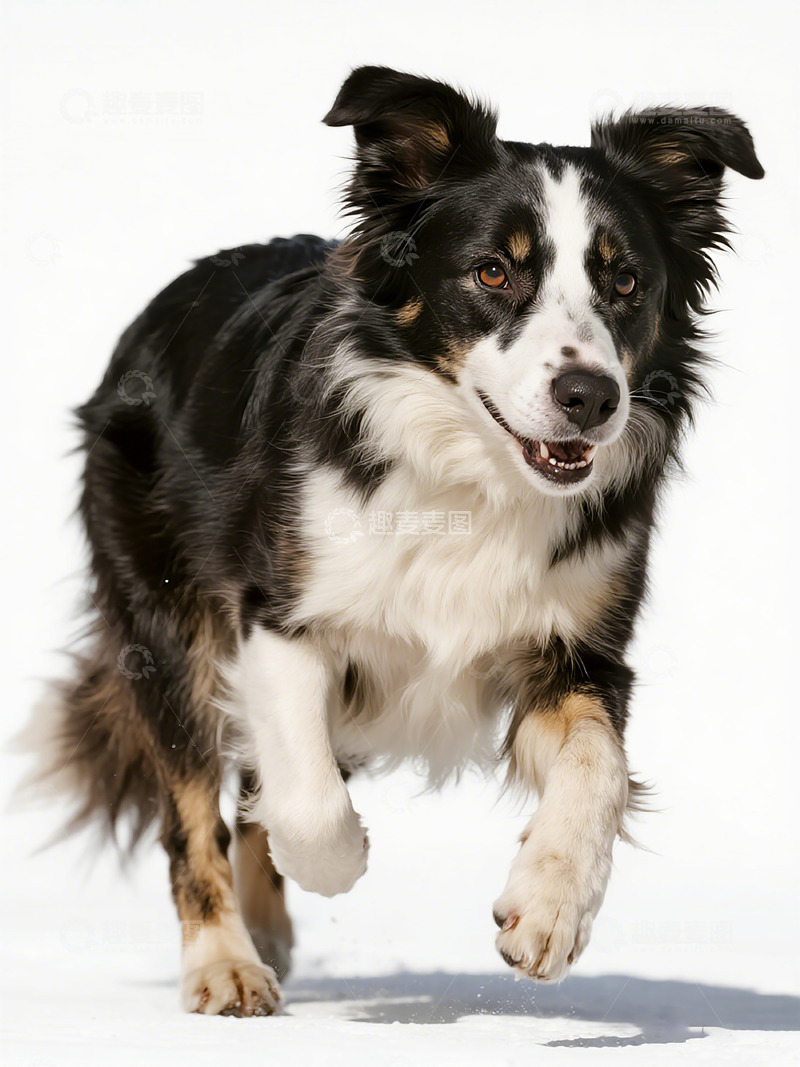 高清大图下载【趣麦麦图】雪中小狗奔跑摄影图