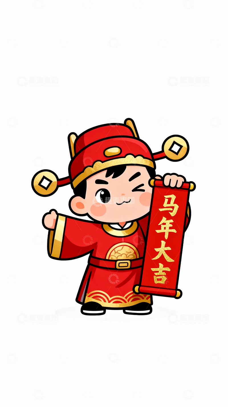 源文件下载【趣麦麦图】卡通风格财神爷装扮的小孩1