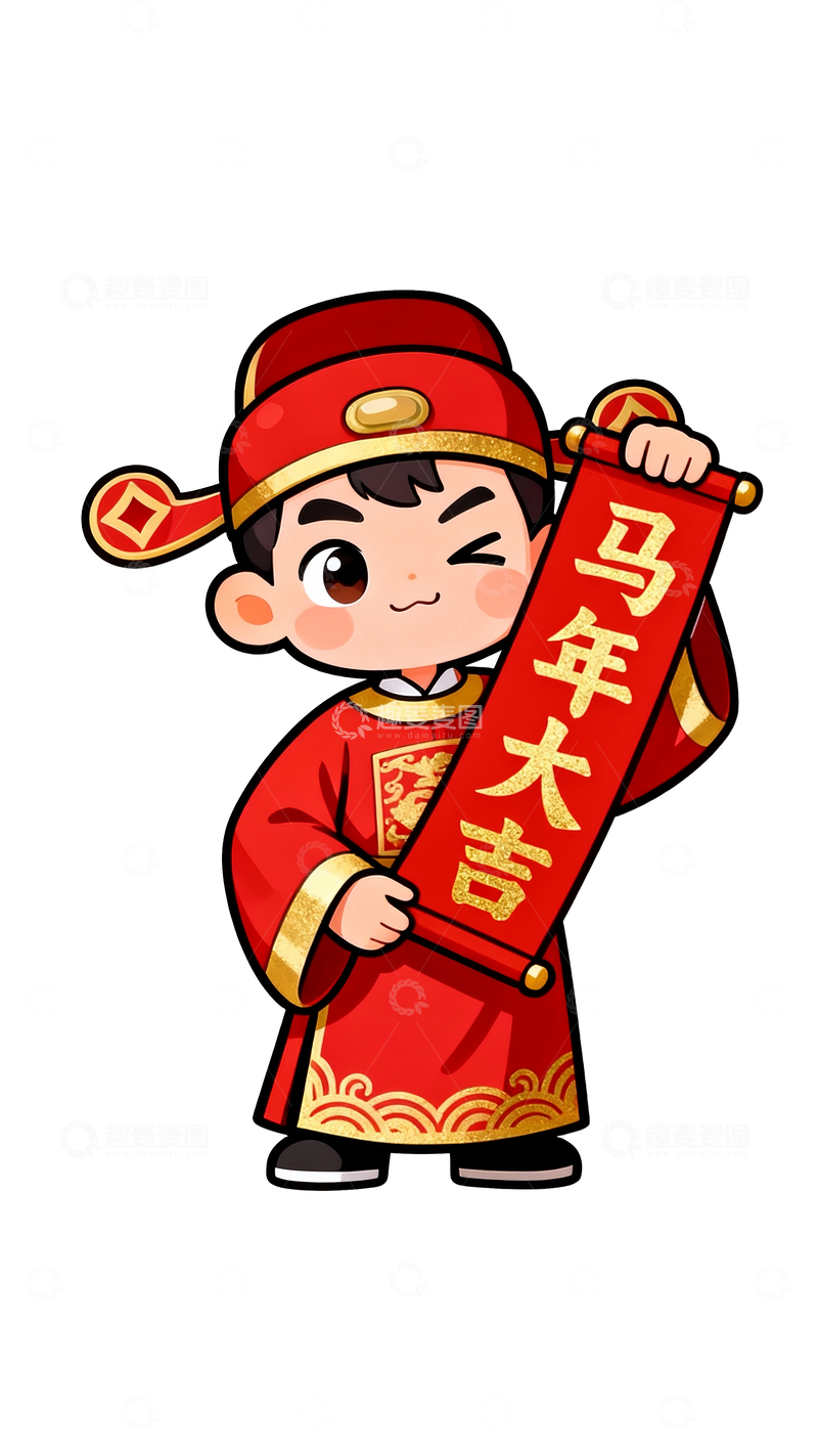 源文件下载【趣麦麦图】卡通风格财神爷装扮的小孩4