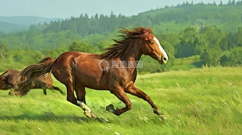 高清大图下载【趣麦麦图】草原奔马油画风光