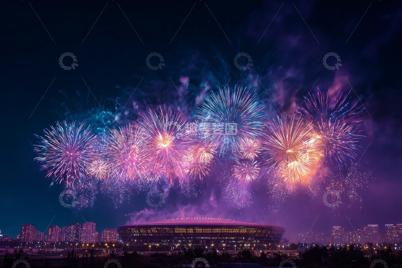 高清大图下载【趣麦麦图】绚烂烟花点亮城市夜景