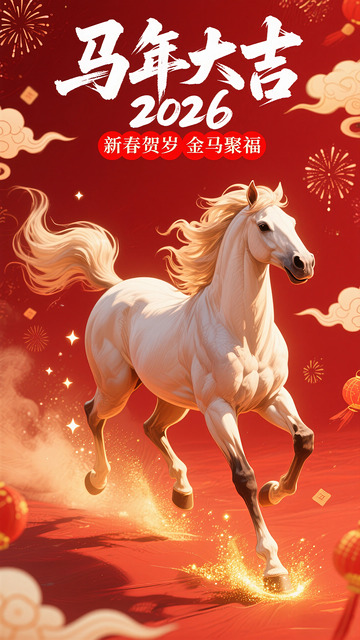 马年手机海报新春插画