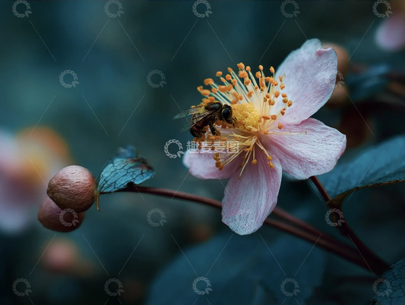 高清大图下载【趣麦麦图】蜜蜂与花卉的自然互动