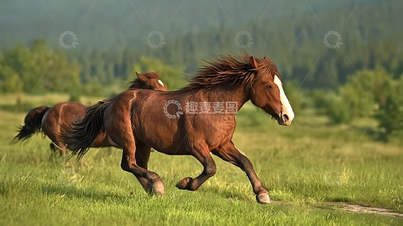 高清大图下载【趣麦麦图】草原骏马奔跑自然风光摄影图片