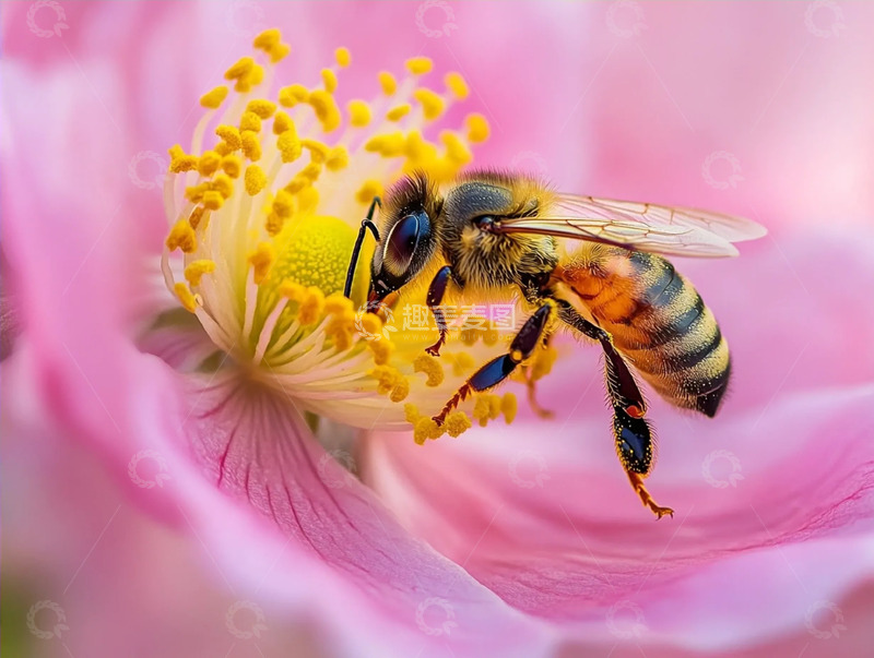 高清大图下载【趣麦麦图】蜜蜂采蜜的自然生态画面