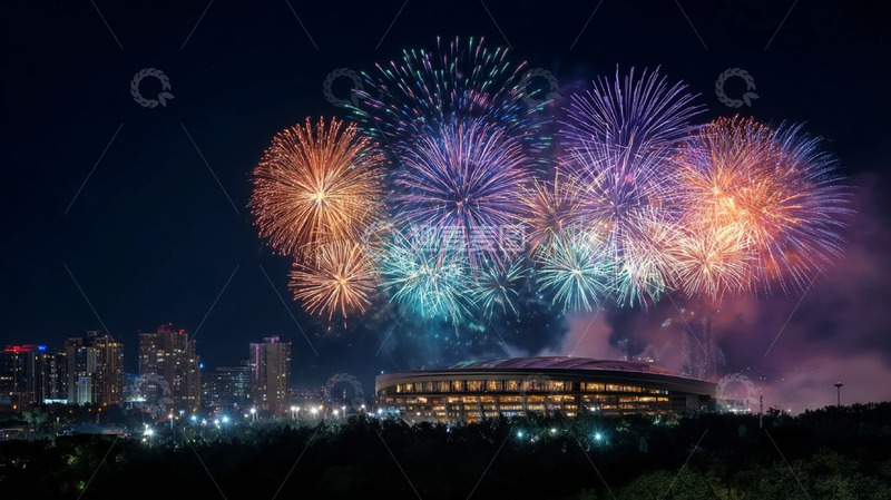 高清大图下载【趣麦麦图】城市夜空里的璀璨烟花