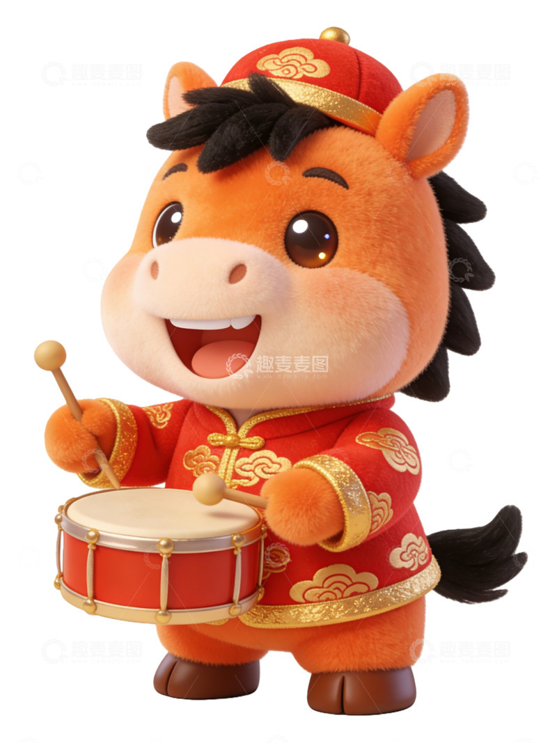 高清大图下载【趣麦麦图】卡通牛打鼓喜庆玩偶