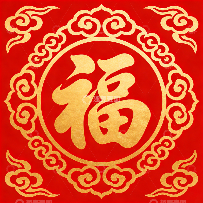 高清大图下载【趣麦麦图】红金配色福字