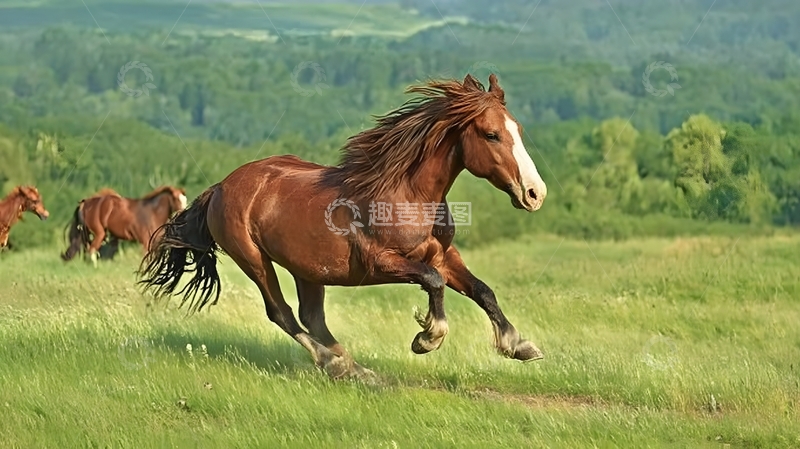 高清大图下载【趣麦麦图】草原奔腾骏马风光摄影