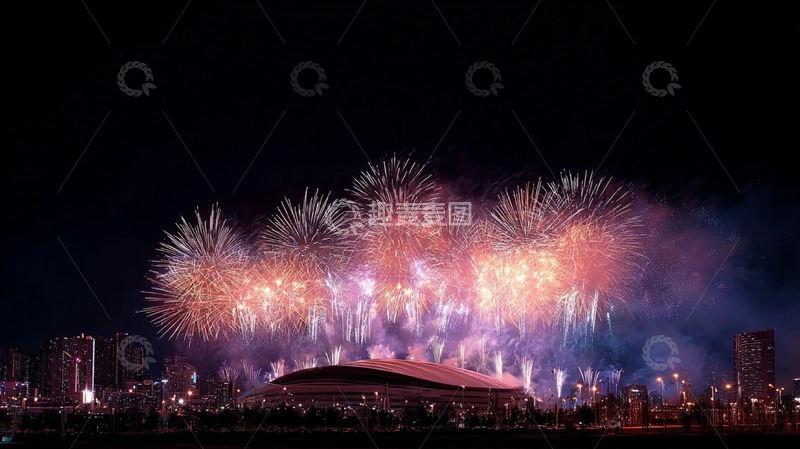 高清大图下载【趣麦麦图】城市夜空中的烟花盛景