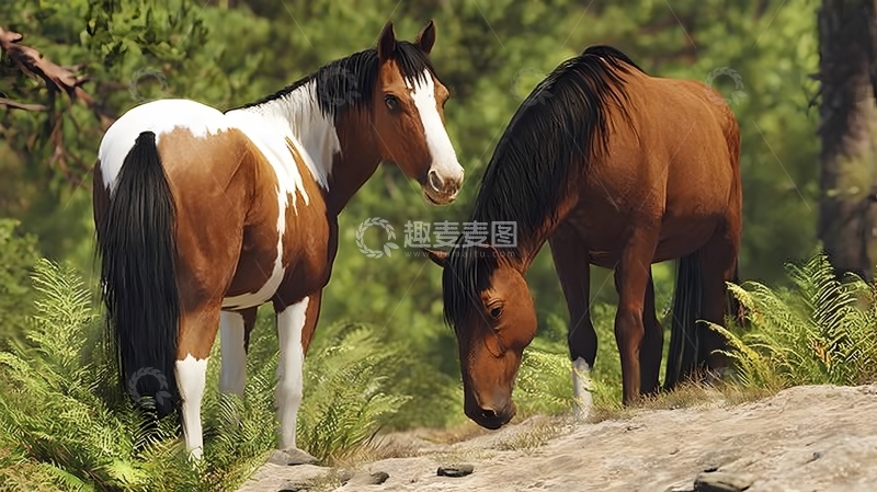 高清大图下载【趣麦麦图】森林骏马绘画素材