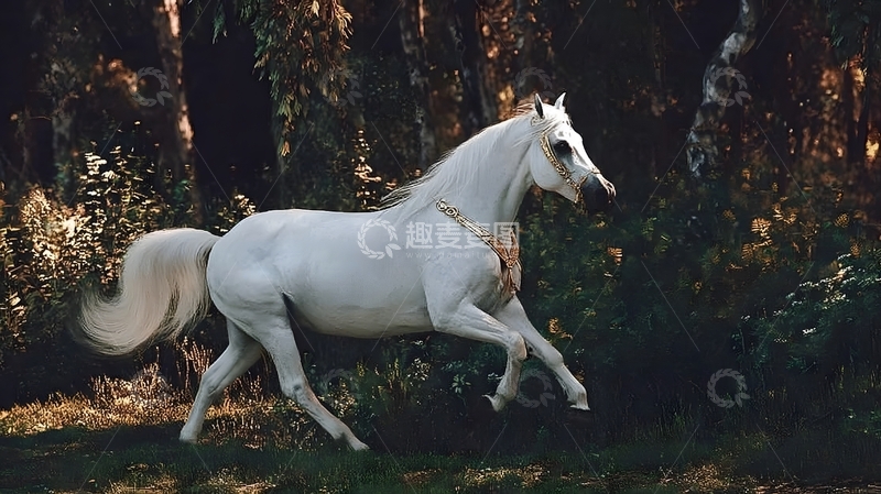 高清大图下载【趣麦麦图】骏马奔跑森林风光摄影